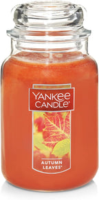 Yankee Candle Autumn Leaves Scented, Classic 22oz Large Jar Single Wick Aromatherapy Candle, Over 110 Hours of Burn Time, Apothecary Jar Fall Candle, Autumn Candle Scented for Home