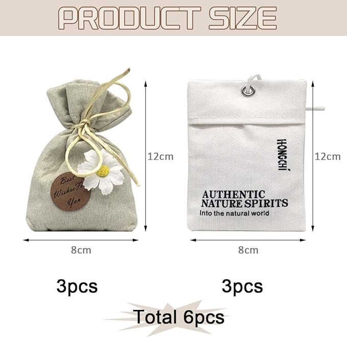 Home Refillable Fragrance Sachets 6-Pack, Lavender & Freesia Corn Cob Scent Bags for Closet Car Drawer, Natural Long-Lasting Freshener, Hemp Fabric Pouches
