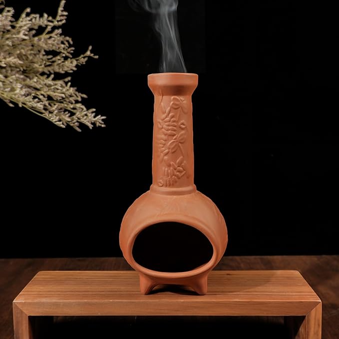 Handmade Terracotta Palo Santo Holder & Mini Chiminea Incense Dish-Elegant Cone Burner for Palo Santo Sticks & Sage-Ideal for Energy Cleansing, Yoga, Meditation,Zen,Altar Decor & Aromatherapy