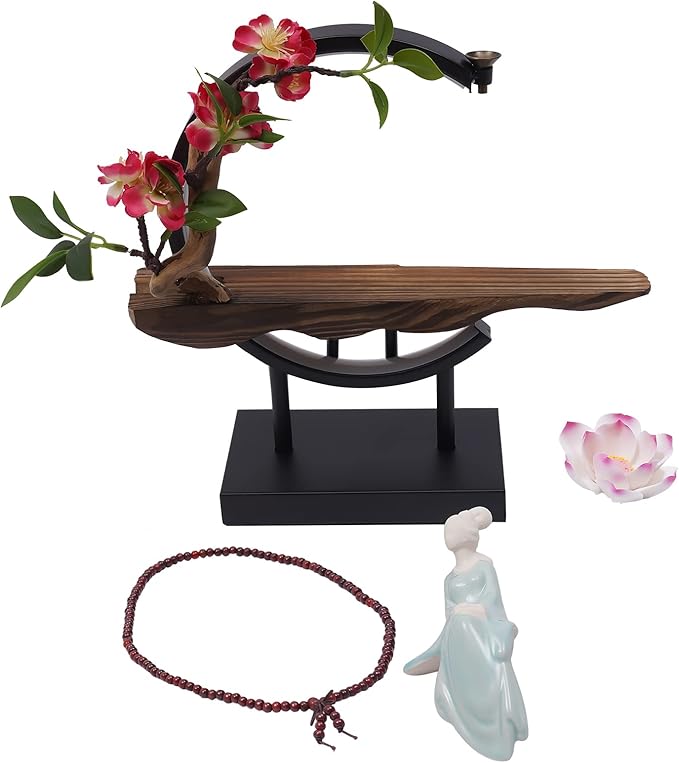 Backflow Incense Holder with LED Light and Begonia, Ceramic Lady Chinese Style Backflow Incense Burner Perfect for Relaxing or Home Decor
