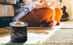 Handcrafted Black Iron Incense Burner - Height 2.36 inch with Exchangeable Stainless Steel Incense Sieve for Safe Burning with Tealight - Aromatic Censer and Essential Oils Holder