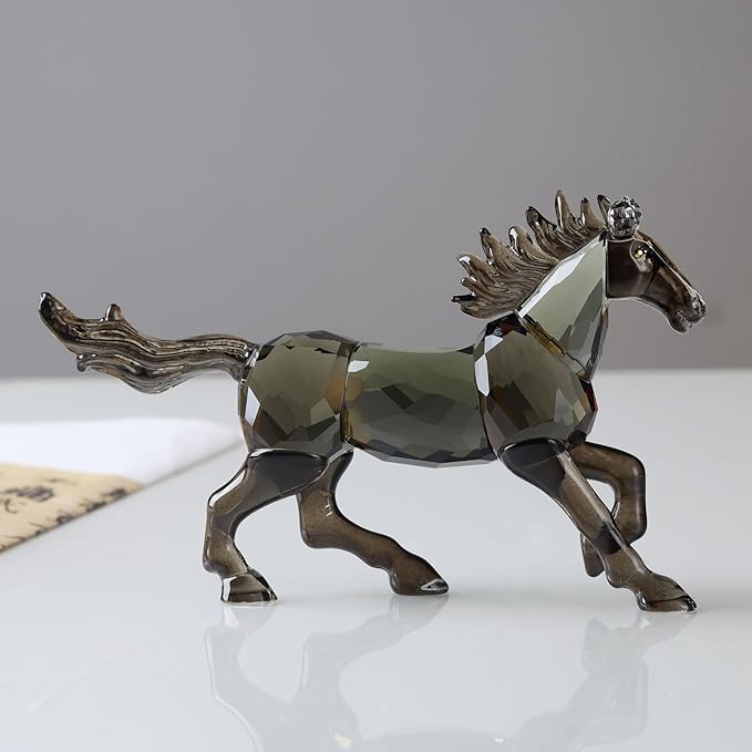 Crystal Horse Realistic Animal Art Figurine Collection Table top Ornament Statue Home Decor (Black)