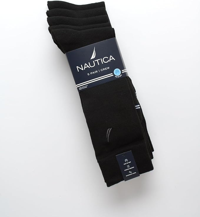 Nautica Mens Dress Socks - 5 Pack Breathable Comfort Stretch Crew-Length Work Socks for Men for Business Formal Wear (6-12.5)