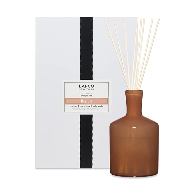 LAFCO New York Signature Reed Diffuser, Retreat - 15 oz - Up to 9 Months Fragrance Life - Reusable, Hand Blown Glass Vessel - Natural Wood Reeds - Made in The USA