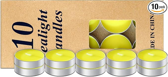 Tea Candles Wedding Party and Home Decoration Votive Parties Tealight Small Wishing Bulk 10 Pack with 1.5-2 Hours Extended Burn Time Mini for Birthday Halloween Emergency Family Gathering(Huang)
