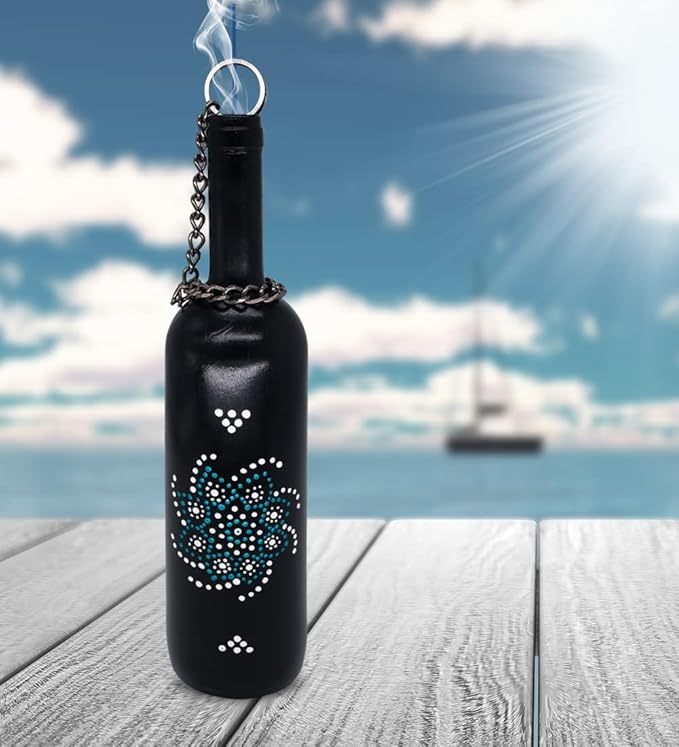 Sermo Glass Smoking Bottle Incense Holder Burner (Mandala Cosmic - Black)