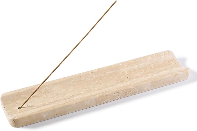 Koville Travertine Incense Holder, Incense Holder for Sticks, Long Incense Sticks Holder Ash Catcher for Meditation Yoga SPA, Natural Stone Incense Burner, Home Table Decor(Beige)