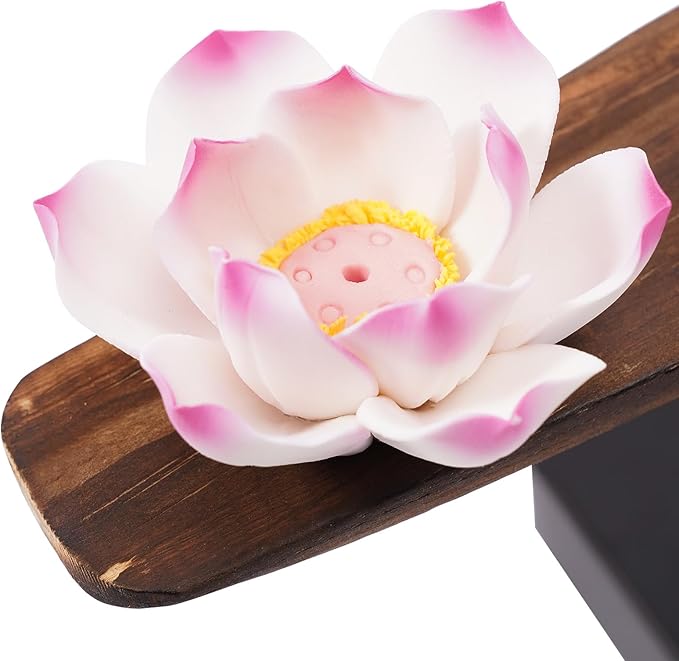 Backflow Incense Holder Incense Burner with Adjustable LED Light Ring Chinese Style Handmade Flower Censer,Compatible with Cone and Stick Incense (C)
