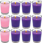 12 Packs Advent Candles with Clear Glass Holder, 9 Purple and 3 Pink Votive Candles, Unscented Seasonal Celebration Candles for Christmas Table Decoration, 1.8oz, KFUS-12VOT-ZIFEN