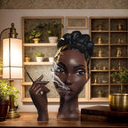 10 Inch Head Incense Burner Black Woman, Exquisite and Elegant Incense Burner,Unique Home Gift Table Accessories,Calm Room Waterfall Decoration (Eyes Open)