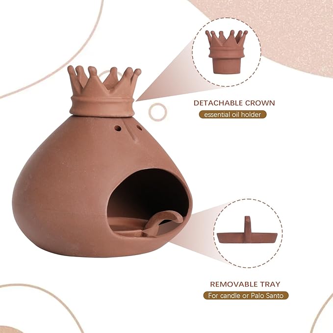 Palo Santo Holder Terracotta Incense Burner Clay Chiminea Furnace with Chimney for Palo Santo Sticks, Sage Ash Catcher, Cone Incense Burning, Essential Oil, Gift for Yoga, Relaxation, Meditation