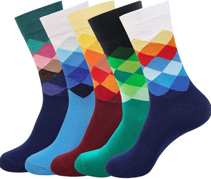 DRASEX Men's Dress Socks Funky Colorful Pattern Cotton Novelty Casual Crew Socks