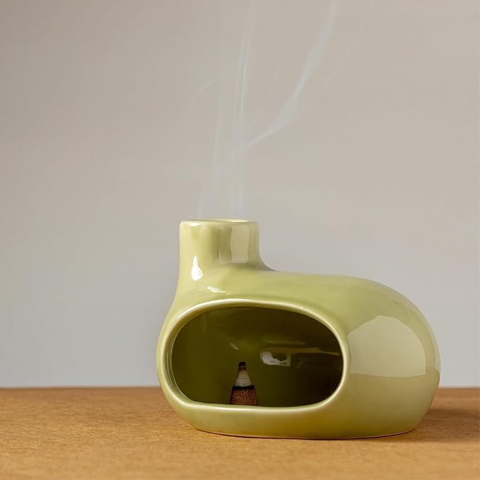 Palo Santo Holder Burner - Modern Chiminea Incense Dish for Palo Santo Sticks and Cones - Ceramic Meditation Gift with Natural Polished Surface - Perfect for Yoga, Aromatherapy