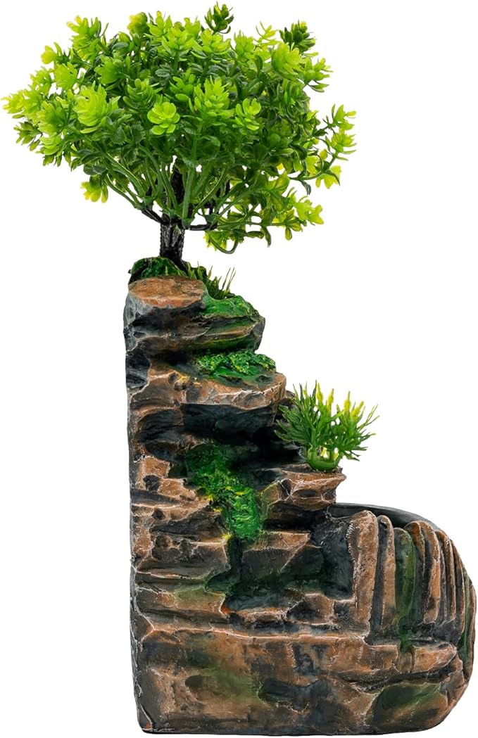 Rockery Stream Tabletop Fountain with Atomizer,Water Pump,LED Light Zen Meditation Indoor Waterfall Feature Indoor Relaxation Desktop Fountain for Home Office Bedroom Decoration (A)