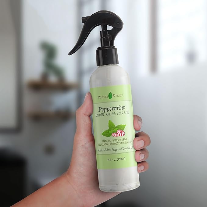 Peppermint Linen and Room Spray, Natural Aromatic Mist Made with Pure Peppermint Essential Oil, Perfect as a Bathroom Air Freshener Odor Eliminator (8.5 fl oz)