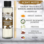 Urban Naturals Reed Diffuser Oil Refill, Sensual Amber Blossoms Fragrance Oil with Jasmine, Amber, Vanilla, 4 oz + Free Reed Sticks, Made in The USA