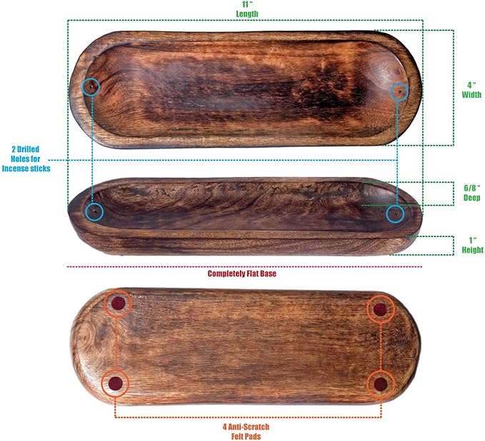 Wood Double Incense Sticks Holder Burner - Large Ash Catcher Handmade Home Decor