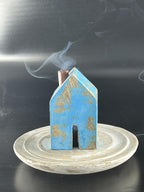 S.B ARTS Incense Holder for Sticks, Insence Stick Holder Ash Catcher for Table Decorations and Gifting - Wooden Incense Tray for Sticks - Home Decor Gifts (Blue Hut)