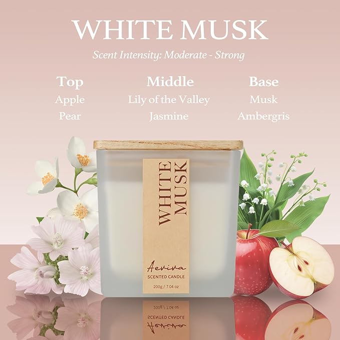 Scented Candle, 7.04 oz White Musk Aromatherapy Candle, Natural Soy Wax with Wooden Wick, Candles for Home, 45 Hours Burn Time, Scented Jar Candle Gifts