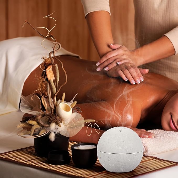 ELLDOO Natural Travertine Incense Holder, Home Decor Handmade Ball Shape Incense Cone Burner for Yoga Meditation SPA Reading, Gray