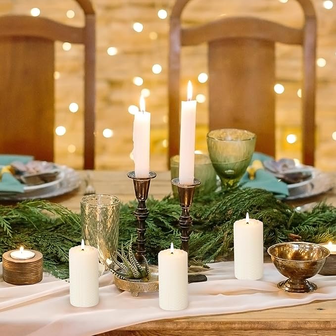 KONNI Beeswax White Pillar Candles Set of 3, 2"x 4" Unscented Pillar Candles Bulk, 20 Hours Long Burning Candles, Smokeless&Dripless Large Round Candle for Wedding, Decoration, Parties, Spas, Dinner