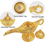 Vintage Aladdin Genie Lamp Cone Incense Holder,Legend Magic Lamp Incense Burner Arabian Costume Props,Wishing Light for Home Decor Birthday Party Wedding Gold