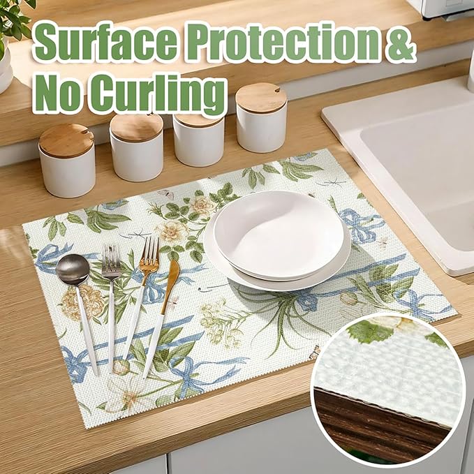 Drawer and Shelf Liner for Kitchen Cabinets Non Adhesive Cabinet Liners Floral Shelf Liners Strong Grip Non-Slip Drawer Liner Waterproof Easy to Clean Cupboard Shelves Dresser Liner 15.7IN x 16.4FT