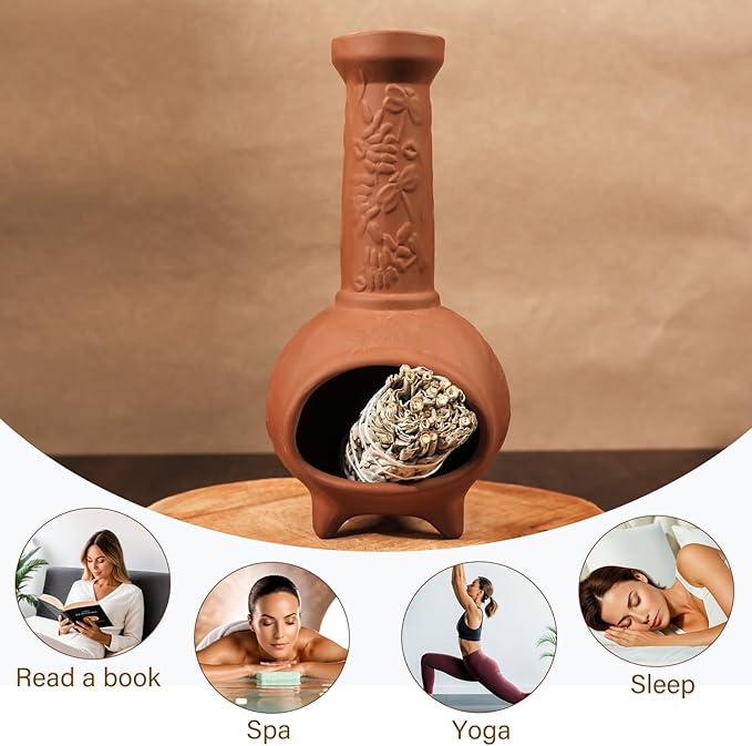 Handmade Terracotta Palo Santo Holder & Mini Chiminea Incense Dish-Elegant Cone Burner for Palo Santo Sticks & Sage-Ideal for Energy Cleansing, Yoga, Meditation,Zen,Altar Decor & Aromatherapy