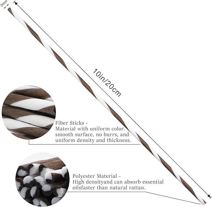 VFULIE 100PCS Reed Diffuser Sticks, 10 Inch Natural Rattan Wood Sticks Essential Oil Aroma Diffuser Sticks Refill Replacement for Aroma Fragrance (Spiral in Brown and White)