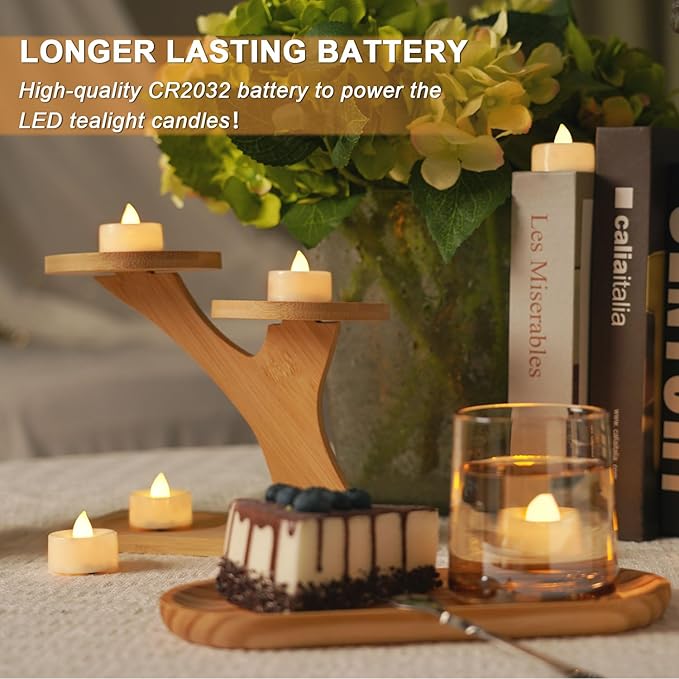 BEICHI 24pcs Battery Operated Tea Lights with Timer, Built-in 6 Hours Tea Light, Warm White Flickering Electric Tea Candles with Timer, 1.4'' Dia x 1.25'' H, LED Flameless Candles with Timer