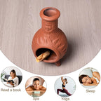 Handcrafted Terracotta Palo Santo Holder with Sun Face Design - Mini Chiminea Incense Burner for Sage & Copal - Thoughtful Gifts for Meditation, Yoga, Aromatherapy