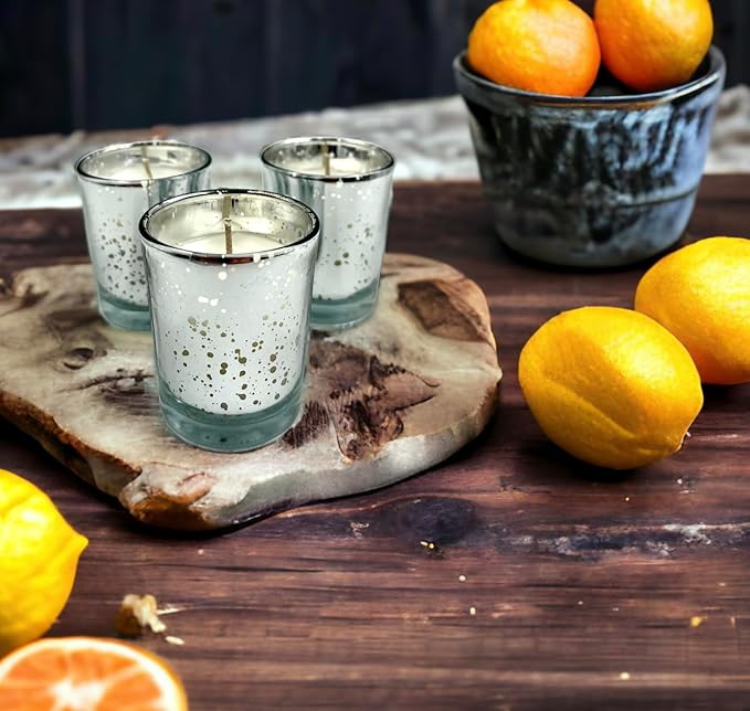 Mister Candle - Citronella Scented Silver Mercury Filled Glass Votive Candles Jar with Soy Wax, Perfect Home Decoration, Wedding Favors Hand Poured in USA (Set of 12) (Citronella)