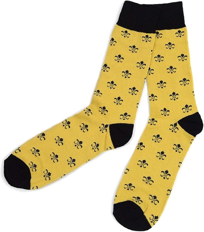 boxed-gifts Men's Mardi Gras Socks Fleur de Lis Patterned Premium Cotton Dress Casual Crew Socks for Men