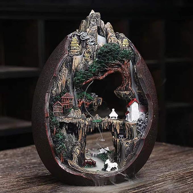 Mountain Waterfall Incense Burner，Backfall Incense Holder River, Incense Falls Meditation Decor for Room with Upgrade Incense Cones and Accessories (2side)