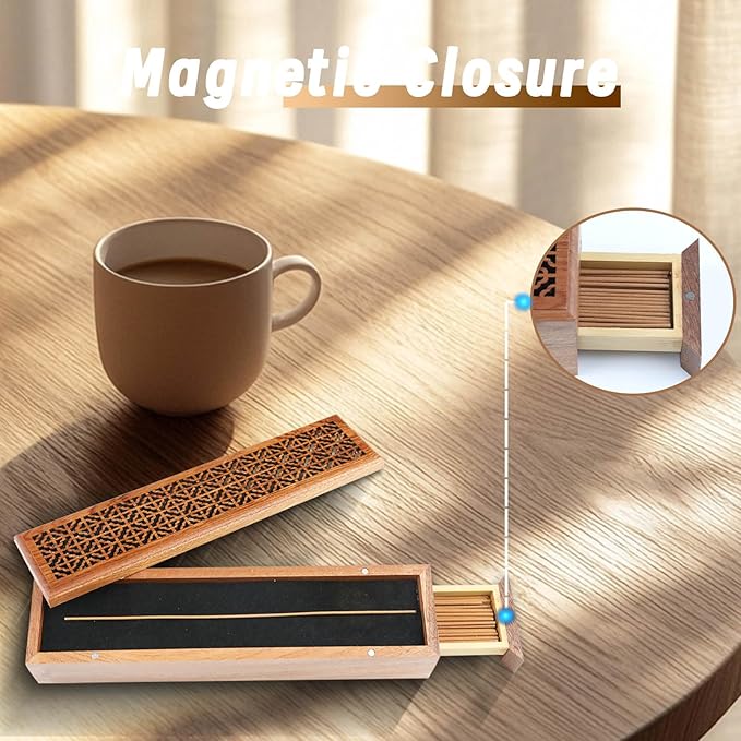 Incense Hoder Burner, Wooden Incense Storage Box for Sticks, Incense Stick Stand Burner Ash Catcher Tray for Meditation Yoga Spa Room Decor