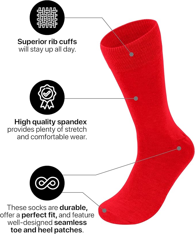 Feraricci Solid Color Casual Dress Socks for Men - Colorful & Comfortable Crew Socks