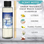 Urban Naturals Crisp White Linen Scented Oil Reed Diffuser Refill | Free Set of Reed Sticks! A Fresh, Clean Cotton Scent, 4 oz
