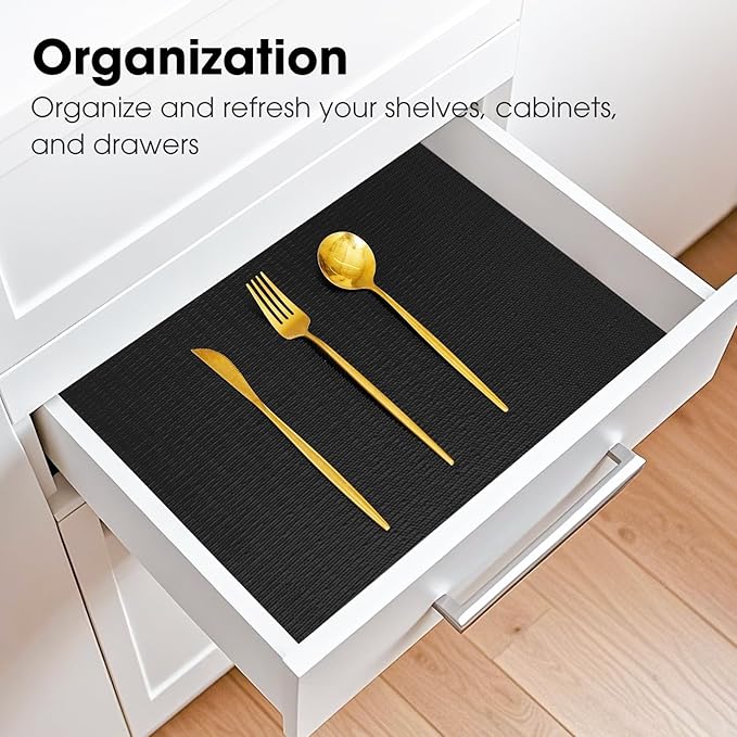 Shelf and Drawer Liner, Kitchen Cabinet Liners Non-Adhesive Thick Non-Slip Waterproof Washable Fragrant Mats Protect Dresser Shelves Cupboard Bathroom Cabinets, Black, 18 in X 20 FT