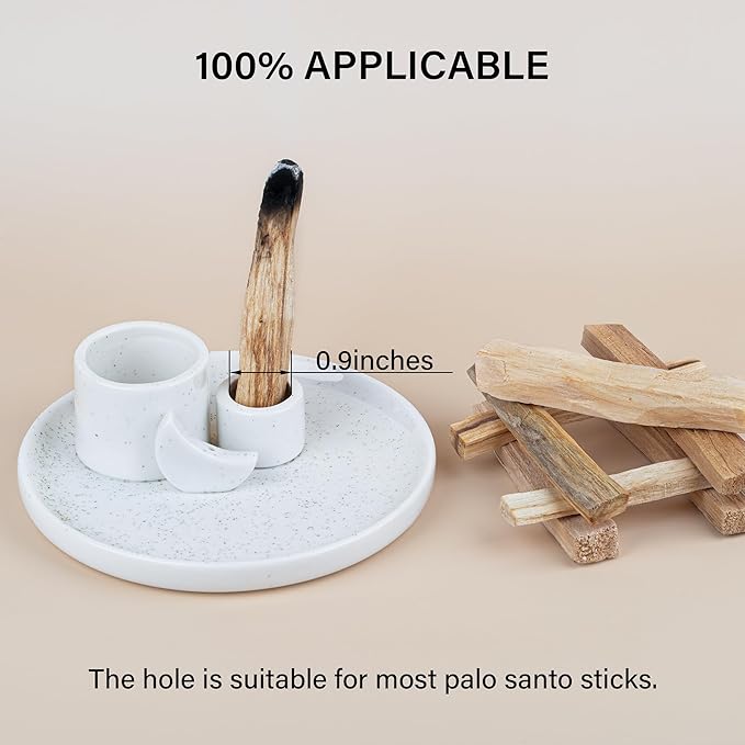 ZenBless 4 in 1 Incense Burner Holder, Palo Santo Holder, Sage Holder for Burning, Incense Holder for Sticks, Candle Holder, Ceramic Ash Catcher Tray for Meditation Yoga Room Home Decor (White)