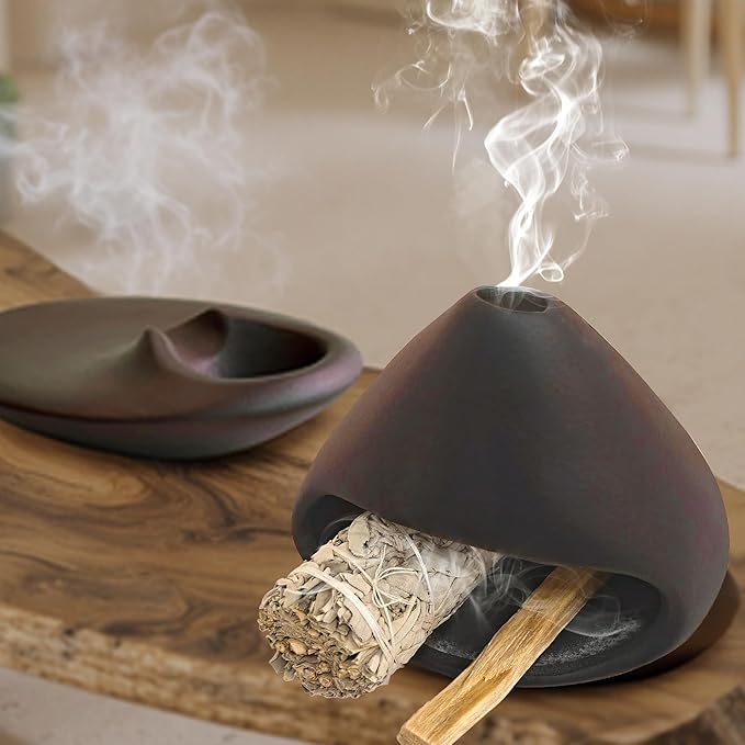 Set of 2 Ceramic Incense Burner Palo Santo Holder for Burning Sage Sticks Burning Bowl for Women Meditation Spiritual (Brownness)