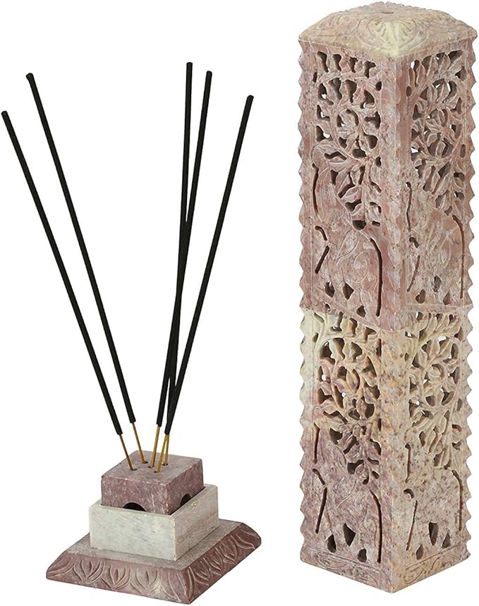 Carry Me Handmade Marble Soapstone Incense Stick Burner | Candle Stick Holder | Tea Light Stand - Perfect Elephant Carving for Gifting. Decorative Home and Kitchen Decor (3 x 3 x 11 Inches)