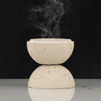 ELLDOO Natural Travertine Incense Cone Holder, Home Decor Handmade Ball Shape Incense Burner for Yoga Meditation SPA Reading, Beige