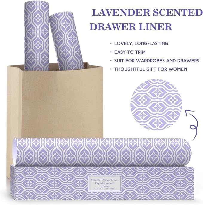 SCENTORINI 15 Sheets Drawer Liners for Dresser Lavender Scented Drawer Liners Drawer Paper Liner 14.3x19.5 Inch Sheets Scented Paper Sheets for Closet Drawers (Lavender)
