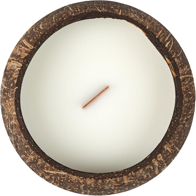 Restaurantware Coconut Shell Candle Pack of 1 Cinnamon Scented Candle Holder Handmade with Double Wax Blend, Wooden Wick, Long-Lasting Upto 13 Hours with Reusable Coconut Shell for Table Decor