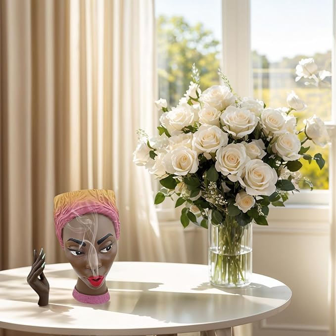 Elegant Head Incense Black Woman Burner, Modern Design, Stylish Incense Holder Black Women, Sophisticated Home Decor, Desk Accessory (Green)