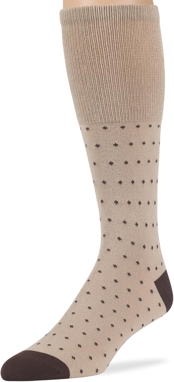 7BigStars Kingdom Men's Diabetic Seamless Cotton Mid Calf Socks - 5 Pack Large - Stripe Pattern - Sock Size 10-13 Shoe Size 9-12 L Dark Brown, Brown, Beige, Light Beige