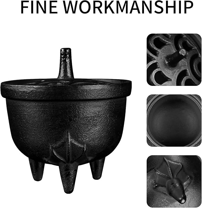 Cast Iron Incense Burner - 4 in 1 Incense Holder Burner Set, Three-Legged Incense Ash Catcher with Lid for Rituals, Decoration, Etc（Large）