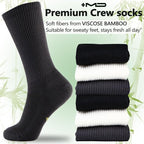 +MD Crew Socks for Men 6 Pairs, Viscose Bamboo Socks, Mens Dress Socks with Soft Cushioned, Smell Control, Black White