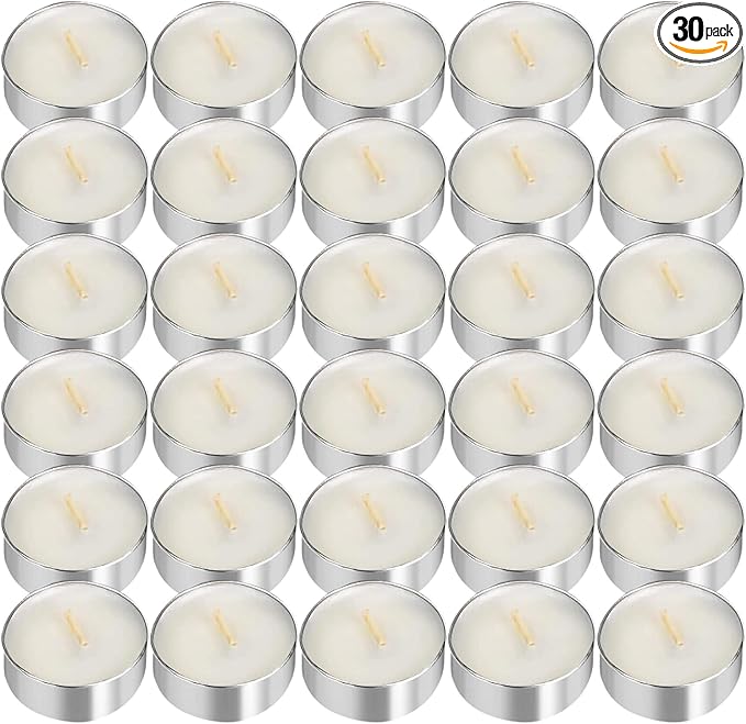 UNBREAKABLE - Tea Light Candles 30 Pack – Unscented Long Lasting 2.5 Hour Burn – White Smokeless Tealights for Decoration, Holiday, Party, Wedding, Home Use