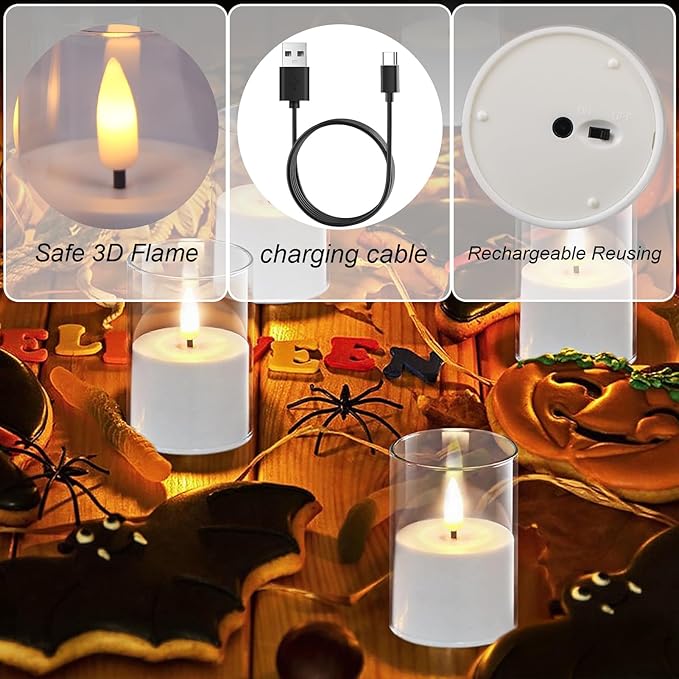 Rechargeable Votive Candle Battery Operated, 6 Pcs Rechargeable Tealights Candles with Charging Base, Acrylic Clear LED Flameless Votive Candle with 6H Timer for Halloween Christmas Decor